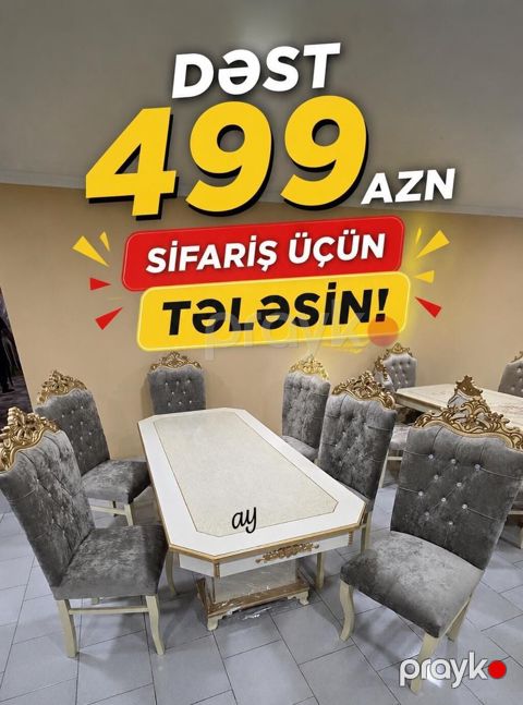 Yemək otağı üçün klassik dizaynlı masa–stul dəsti - Dəst: 1 ədəd — Bakı