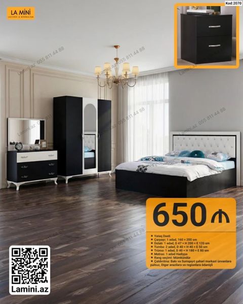 Yataq Dəsti – Kod: 2070 Komplekt: - Çarpayı: 1 ədəd, 160 x 200 sm — Bakı