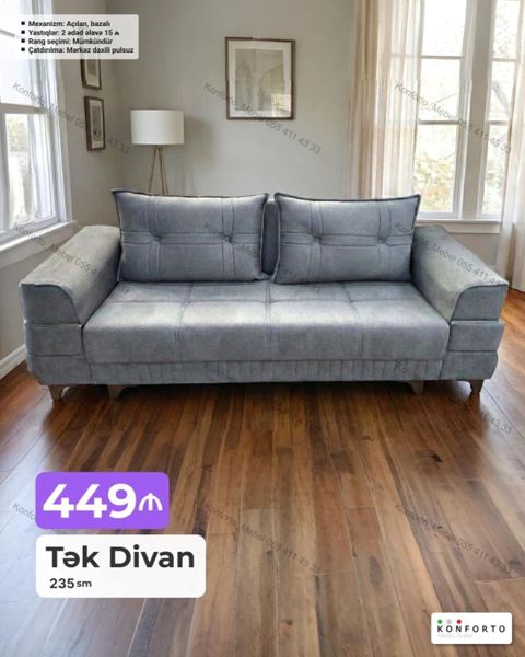 Tək divan – 235 sm - Açılan, bazalı mexanizm: rahatlıqla yataq — Bakı