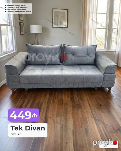 Tək divan – 235 sm - Açılan, bazalı mexanizm: rahatlıqla yataq — Bakı