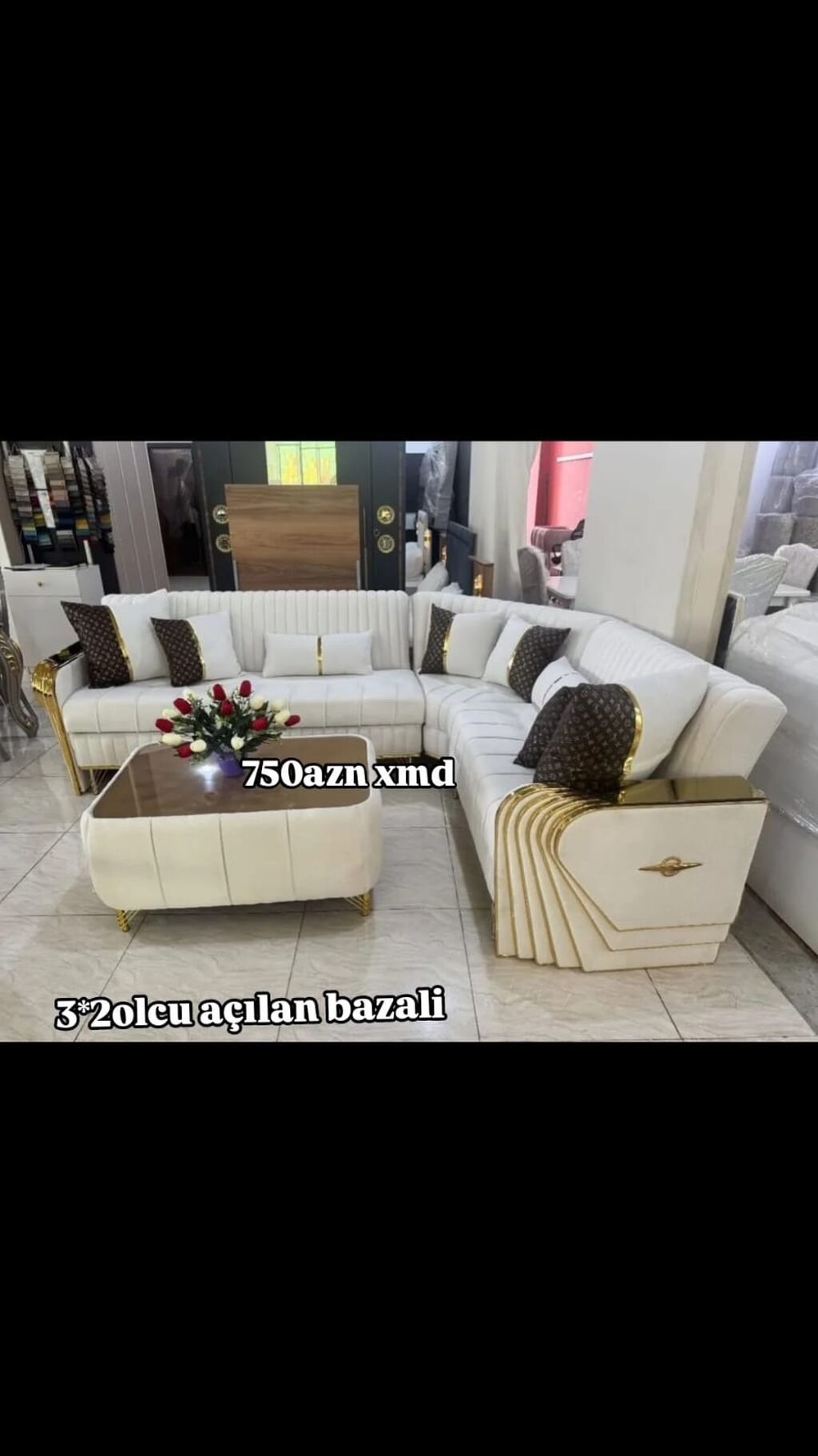 3×2 ölçülü, açılan-bazalı künc divan dəsti - L‑şəkilli künc divan — Yumşaq mobilya dəstləri, Bakı (4)