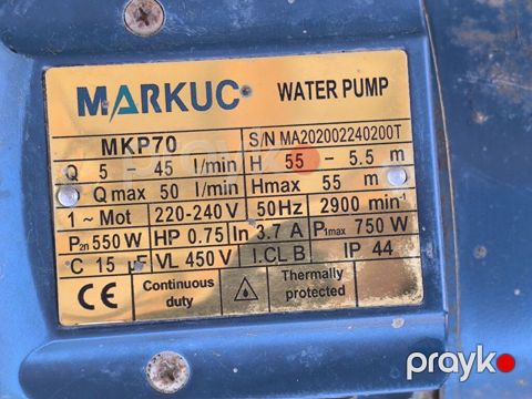 Markuc MKP70 su nasosu - Model: MKP70 (Water Pump) - S/N — Digah