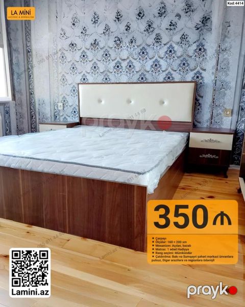 Çarpayı – Kod: 4414 - Ölçü: 160 x 200 sm - Mexanizm: açılan, bazalı — Bakı