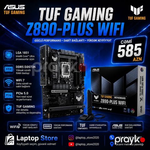 ASUS TUF Gamıng Z890-PLUS Wıfı — 585 AZN Yeni nəsil güclü Gaming — Bakı