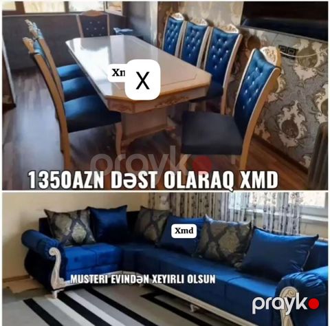 Mətbəx/qonaq otağı mebel dəsti - Yemək masası və 6 ədəd stul: klassik — Bakı