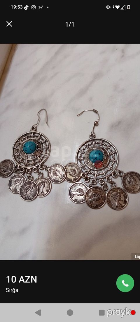 Bohem üslublu sırğa cütü - Material: gümüşü tonlu metal ərinti
