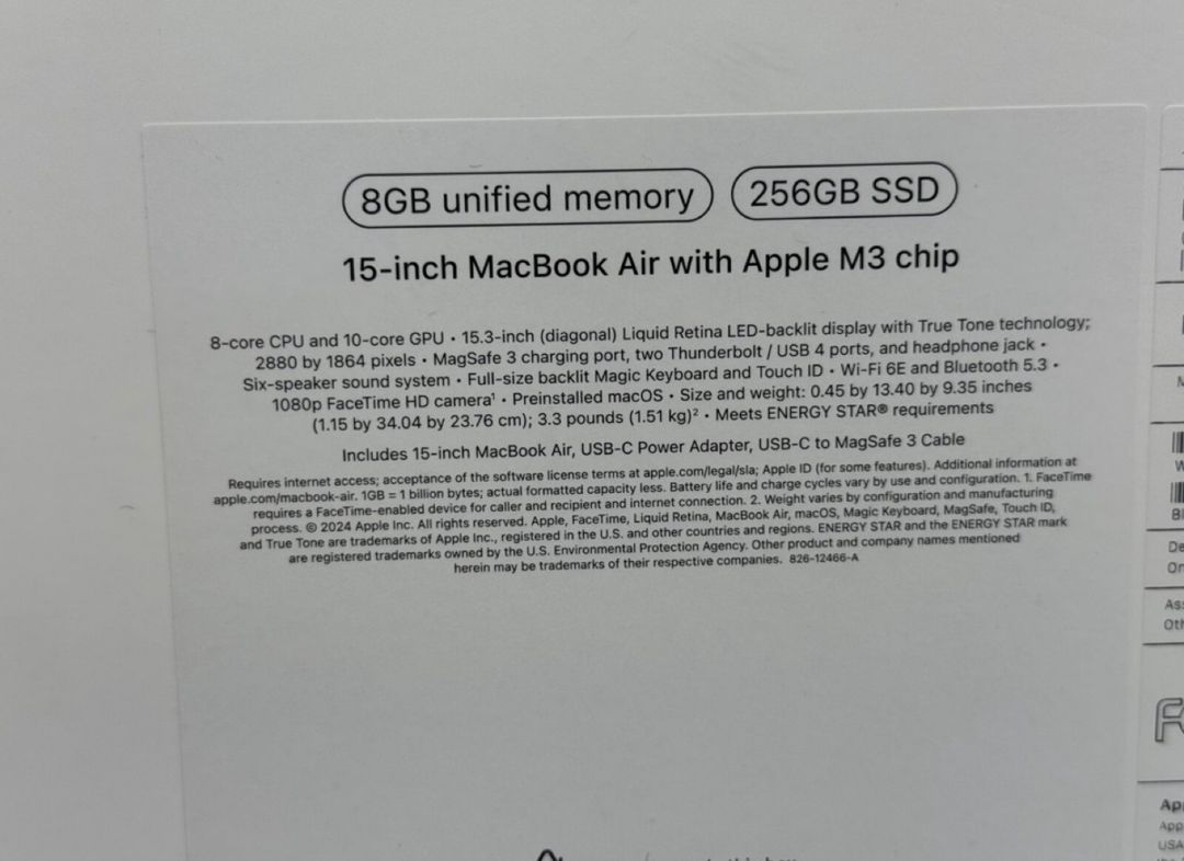 Apple MacBook Air 15” M3 8GB / 256GB — Noutbuklar, Bakı (3)