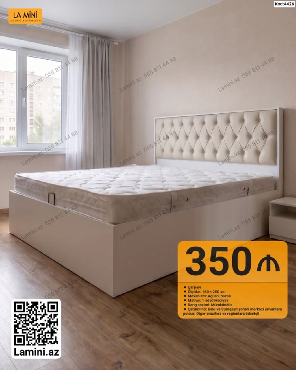 Çarpayı – La Mini - Ölçü: 160 200 sm - Mexanizm: açılan, bazalı — Yataqlar, Bakı (2)