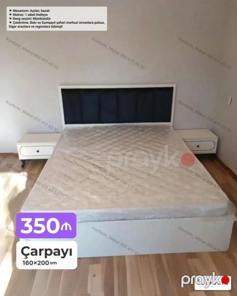 Çarpayı – 160×200 sm - Mexanizm: açılan, bazalı (altı saxlama üçün) — Bakı