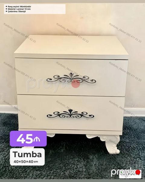 Tumba – zərif naxışlı, 2 çekmecəli model Ölçü: 40×50×40 sm — Bakı