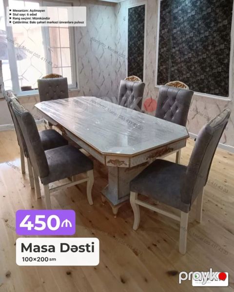 Məhsul: Masa Dəsti Ölçü: 100×200 sm Qiymət: 450₼ Tərkib: - 1 ədəd — Bakı