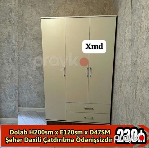 Üç qapılı geyim dolabı - Ölçülər: H200 sm x E120 sm x D47 sm - Rəng — Bakı