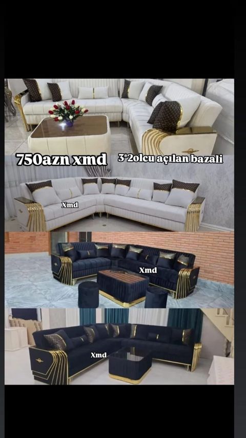3×2 ölçülü, açılan-bazalı künc divan dəsti - L‑şəkilli künc divan — Bakı