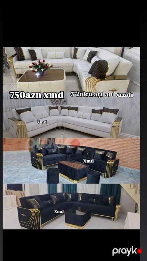 3×2 ölçülü, açılan-bazalı künc divan dəsti - L‑şəkilli künc divan — Bakı
