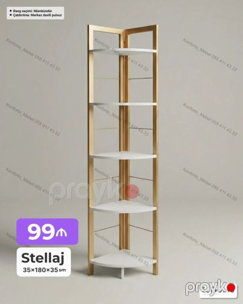 Stellaj – künc rəfləri Ölçü: 35×180×35 sm Qiymət: 99 Xüsusiyyətlər