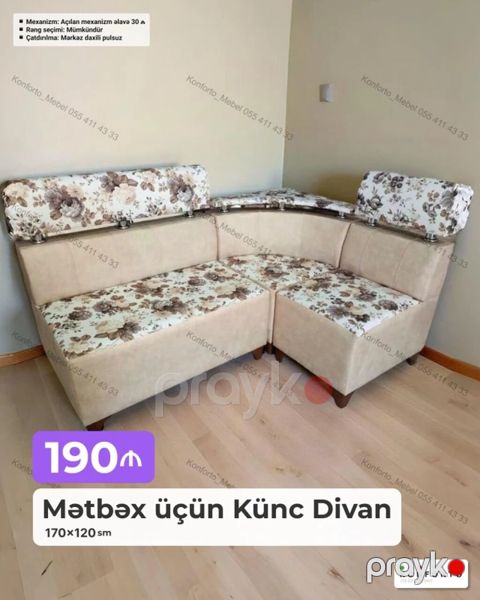 Mətbəx üçün künc divan - Ölçü: 170×120 sm - Dizayn: İki hissəli künc — Bakı
