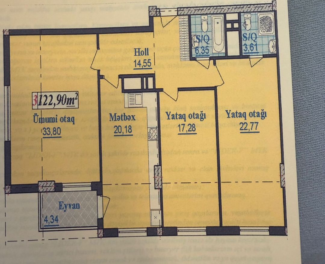 Satılır 3 otaqlı yeni tikili 123 m² — Mənzil, Bakı (2)