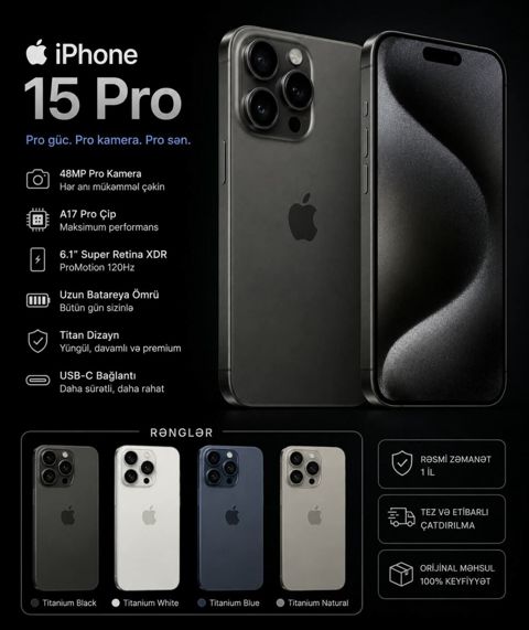 Apple iPhone 15 Pro Black Titanium 128GB/8GB — Bakı
