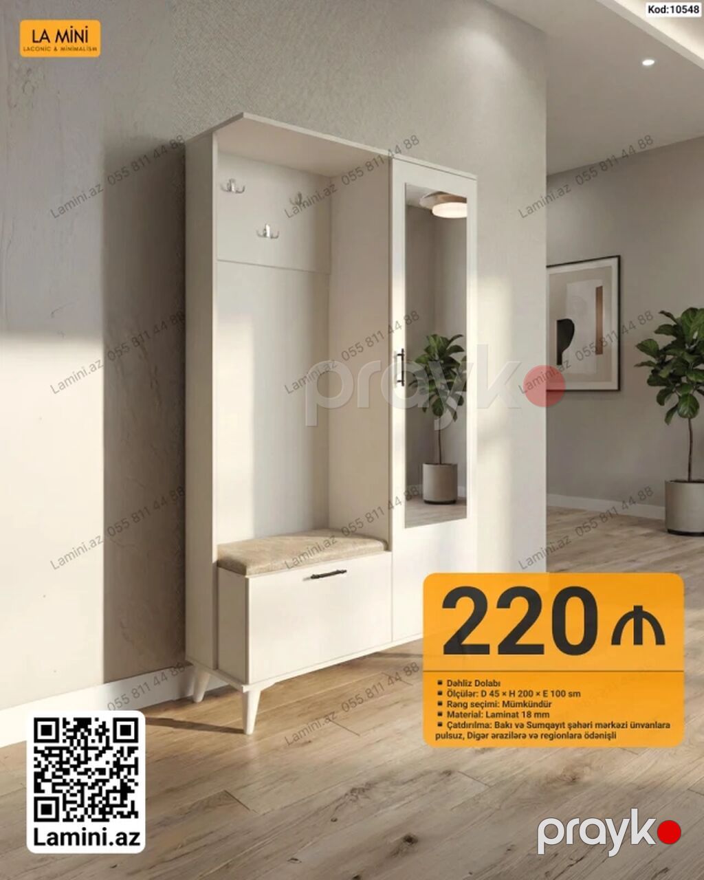 Dəhliz dolabı – minimalist dizayn - Ölçülər: D 45 H 200 E 100 sm — Xol üçün, Bakı (2)