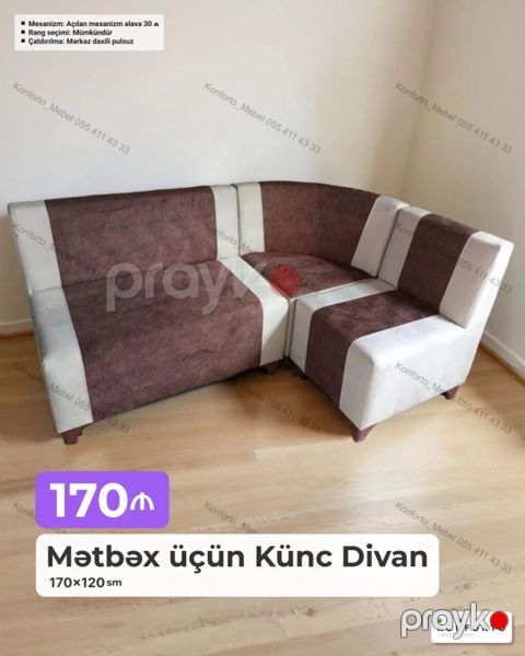 Mətbəx üçün künc divan Ölçü: 170×120 sm Dizayn: iki rəngli — Bakı