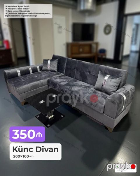 Künc divan – 260×160 sm Xüsusiyyətlər: - Mexanizm: açılan, bazalı — Bakı