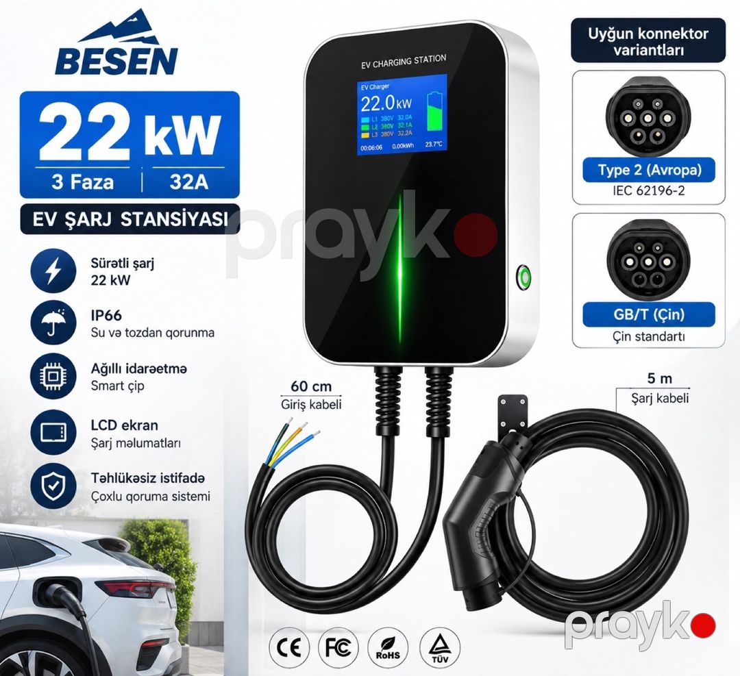 Besen 22 kW Elektrikli Avtomobil Şarj Stansiyası — Ehtiyat hissələri və aksesuarlar, Bakı (3)