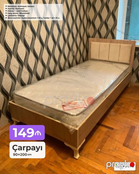 Tək nəfərlik çarpayı – 90x200 sm Sadə və funksional dizayna malik tək — Bakı