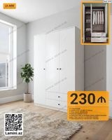 Məhsul: 3 qapılı paltar dolabı (Kod: 1076) - Ölçülər: D 47 H 200 — Товары