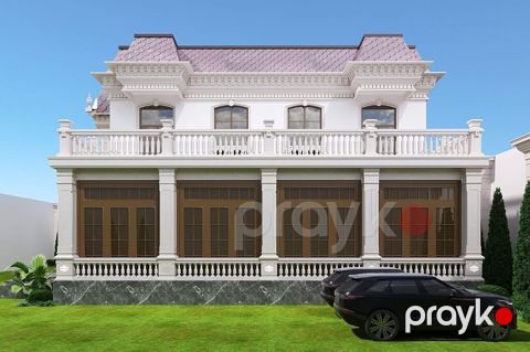 Neoklassik üslubda iki mərtəbəli villa layihəsi – fasad və landşaft — Gəncə