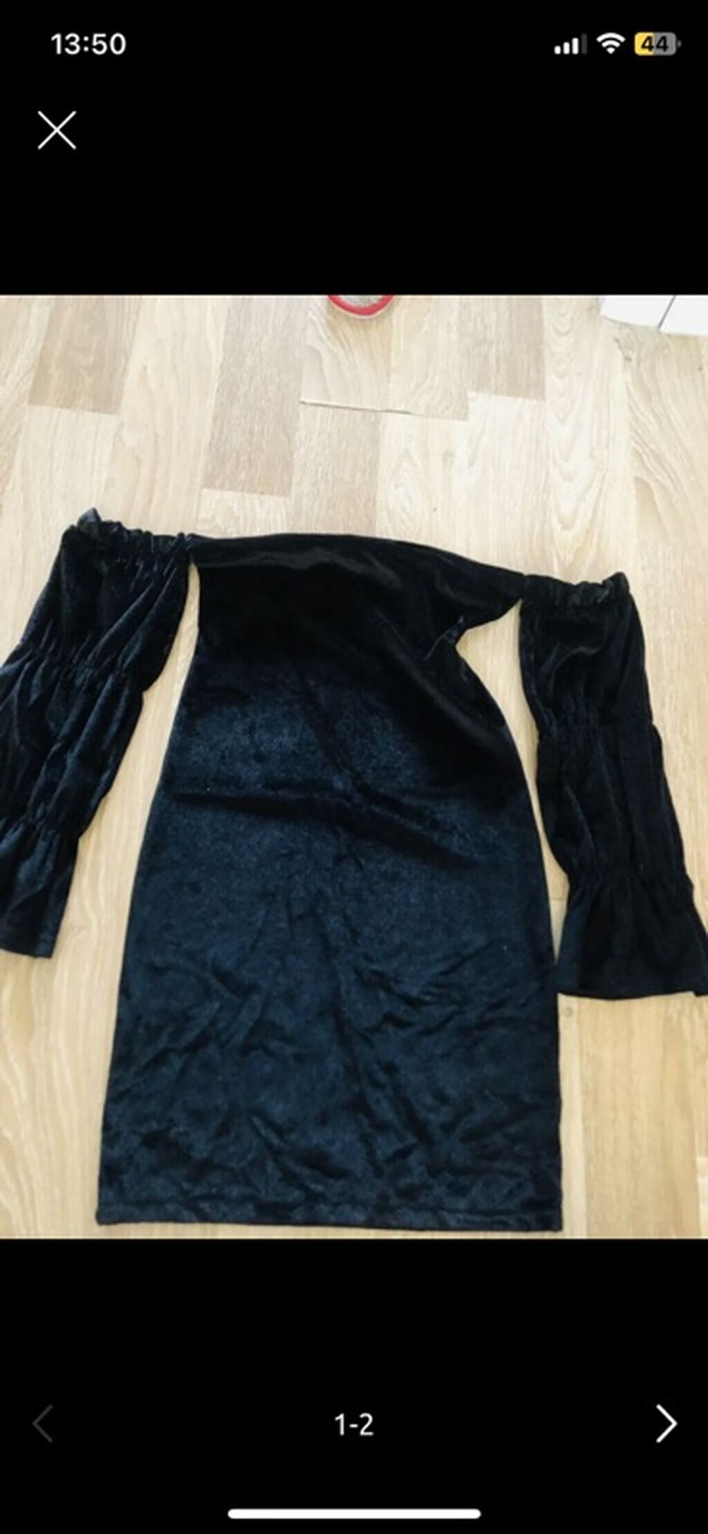 Məhsul: Qara məxmər geyim - Model: Off-shoulder (çiyin açıq) mini don — Axşam paltarları, Bakı