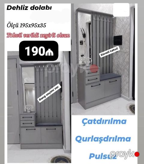 Dehliz dolabı – müasir dizaynlı, funksional giriş mebeli. - Ölçü: 195 — Bakı