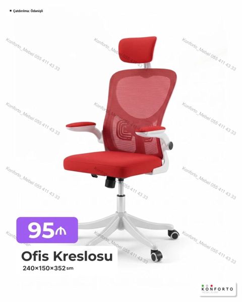 Ofis Kreslosu – ergonomik dizaynlı, qırmızı rəngli model Ölçü — Bakı