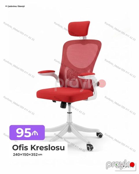 Ofis Kreslosu – ergonomik dizaynlı, qırmızı rəngli model Ölçü — Bakı