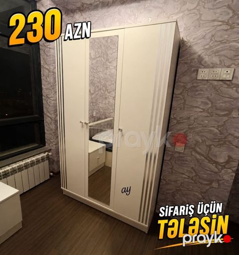 Ağ rəngdə 3 qapılı paltar şkafu - Qiymət: 230 AZN (şəkildə göstərilib) — Bakı