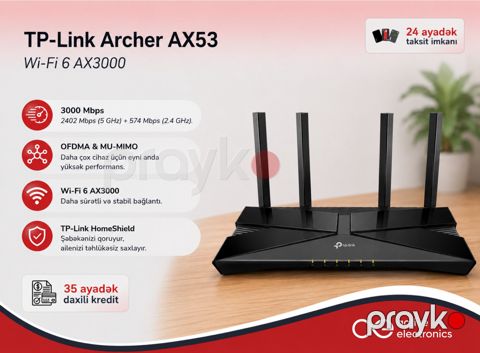 Router TP-Link Archer AX53 Wi-Fi 6 AX3000 — Bakı