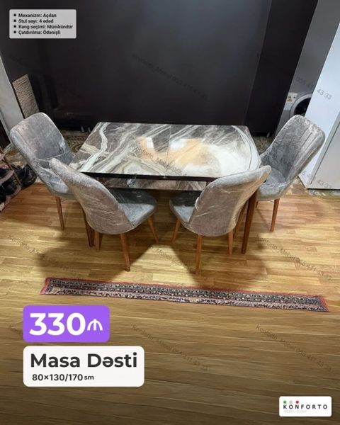 Masa Dəsti – 80×130/170 sm - Mexanizm: açılan (uzadıla bilir) masa — Bakı