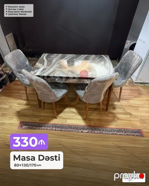 Masa Dəsti – 80×130/170 sm - Mexanizm: açılan (uzadıla bilir) masa — Bakı