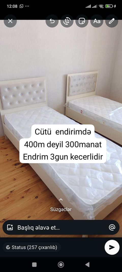İki ədəd tək nəfərlik çarpayı dəsti - Rəng: açıq krem/ivori — Bakı