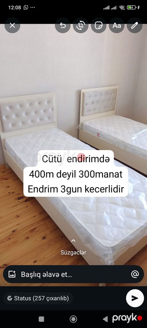İki ədəd tək nəfərlik çarpayı dəsti - Rəng: açıq krem/ivori — Bakı