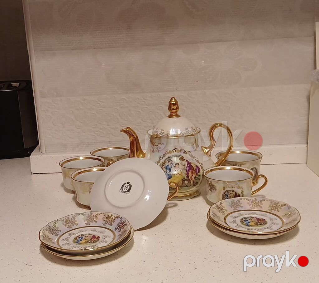 Çay dəsti, rəng - Qızılı, Farfor, 6 nəfərlik, Çexiya — Süfrə qabı, Bakı (3)