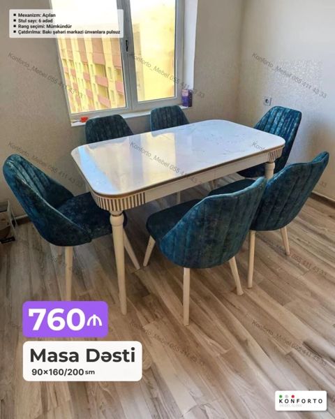 Masa Dəsti – 90×160/200 sm - Masa mexanizmi: açılan (uzadıla bilən) — Bakı
