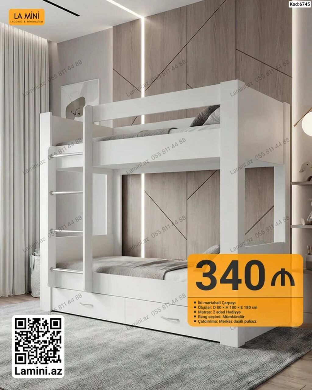 Məhsul: Çarpayılar (LA Mını) 1) Tək nəfərlik çarpayı - Ölçü: 90 200 — Yataqlar, Bakı (2)