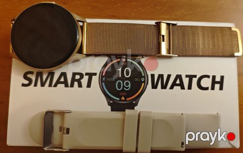 Ağıllı saat – qızılı korpus və dairəvi sensor ekran. Komplektdə iki — Bakı