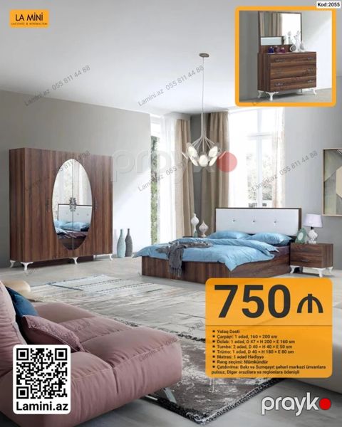 Yataq dəsti – Kod: 2055 (La Mini) Komplektə daxildir: - Çarpayı: 1 — Bakı