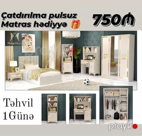 Uşaq/yeniyetmə otağı üçün mebel dəsti Dəstə daxildir: - Tək nəfərlik
