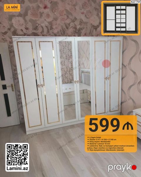 Məhsul: 6 qapılı paltar dolabı (Kod: 1769) Xüsusiyyətlər: - Ölçülər — Bakı