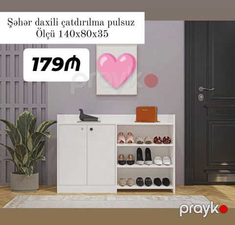 Ağ rəngli giriş üçün ayaqqabılıq/dolab kombinəsi - Ölçü: 140 x 80 x — Bakı