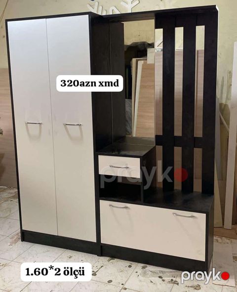 Dəhliz üçün çoxfunksiyalı mebel dəsti - Rəng: qara və açıq krem — Mehdiabad