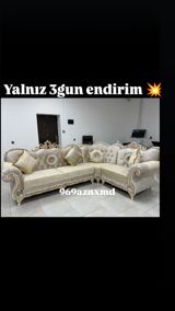 Klassik üslubda L formalı künc divan dəsti. - Rəng: krem-bej — Ürünler