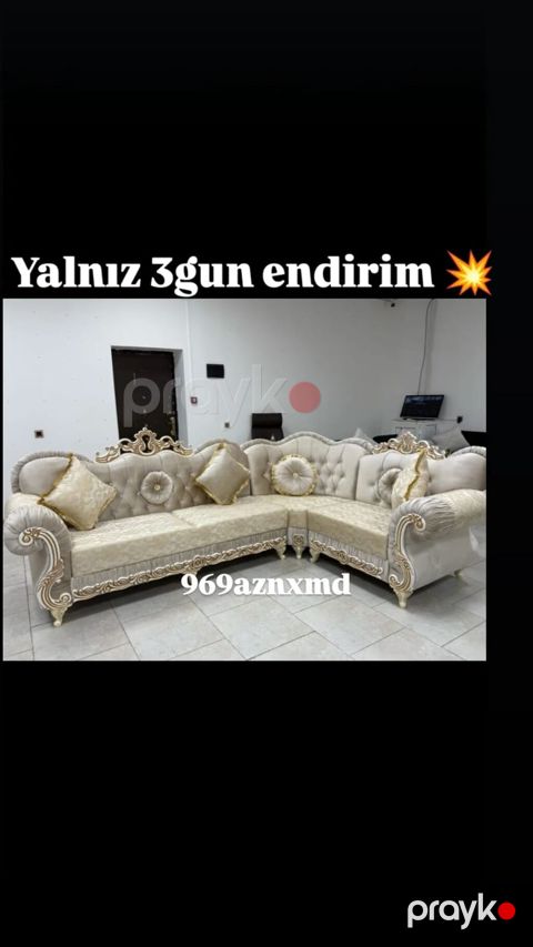 Klassik üslubda L formalı künc divan dəsti. - Rəng: krem-bej — Bakı